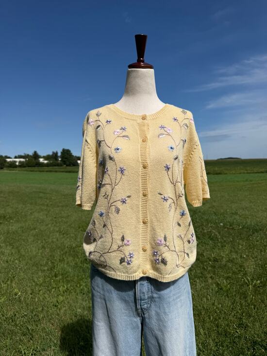 Christopher & Banks Sweaters - Vintage Christopher & Banks Hand Embroidered Floral Cardigan Sweater Medium